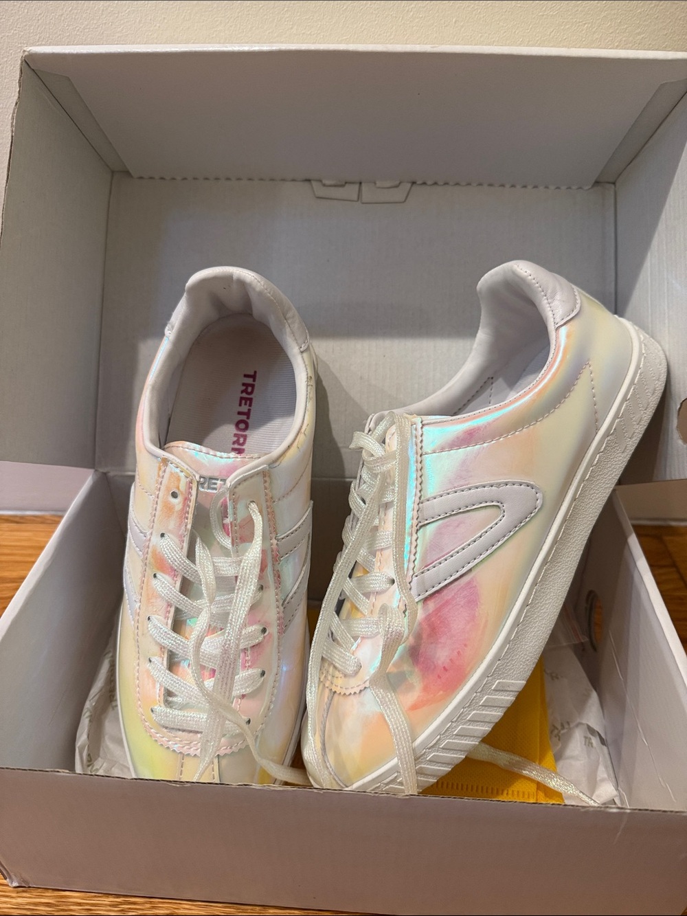 Tretorn Iridescent Low-Top Sneakers - White with Pastel Prism
